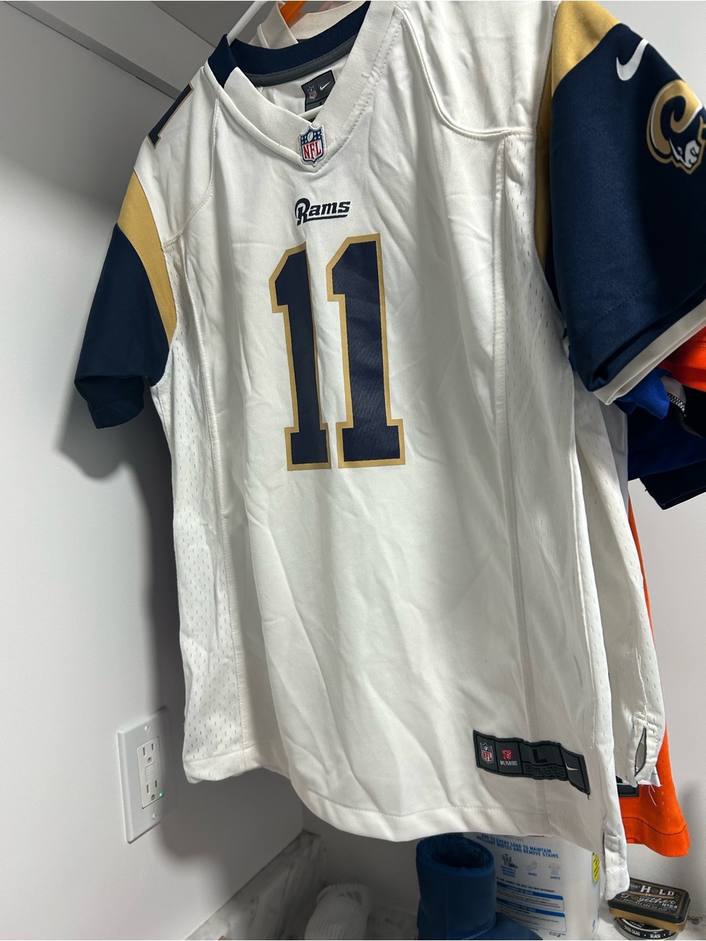 Nike White Navy Gold Kids Rams Jersey #11